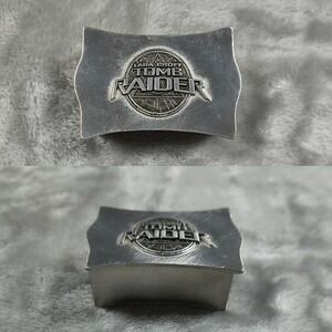 Vintage Tomb Raider Lara Croft Metal Trinket Box Silver Collectible 2x3in New